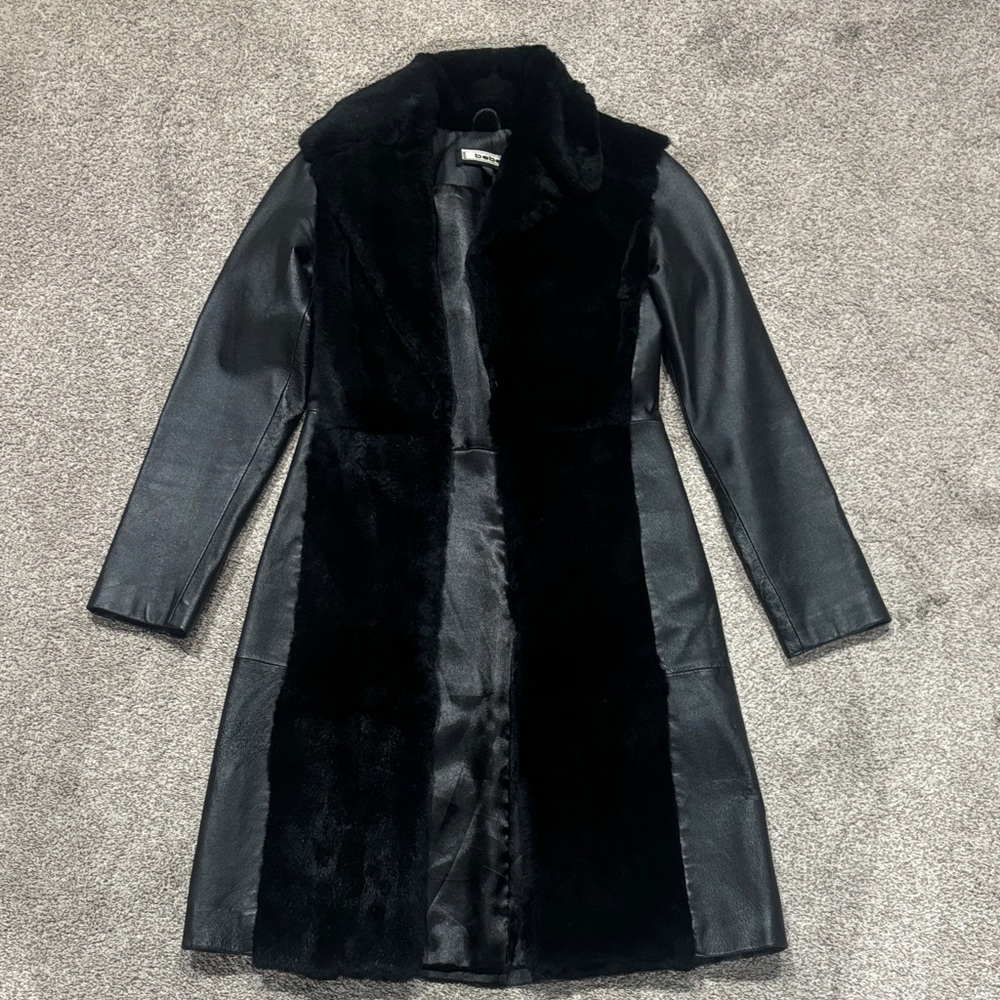 bebe Black Leather and genuine rabbit fur Women's Jacket